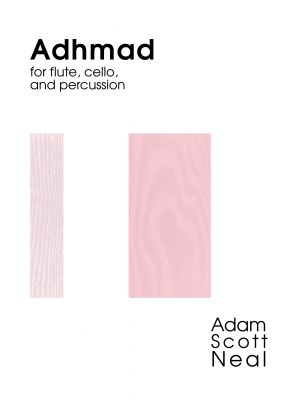 cover image for Adhmad with title, instrumentation, composer, and two red panels